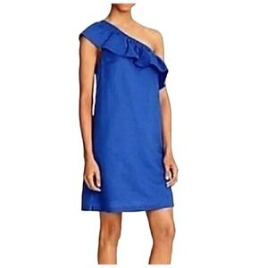 2/$30 J Crew Linen Shift Dress Womens XXS Blue Coastal New England Resort Beach